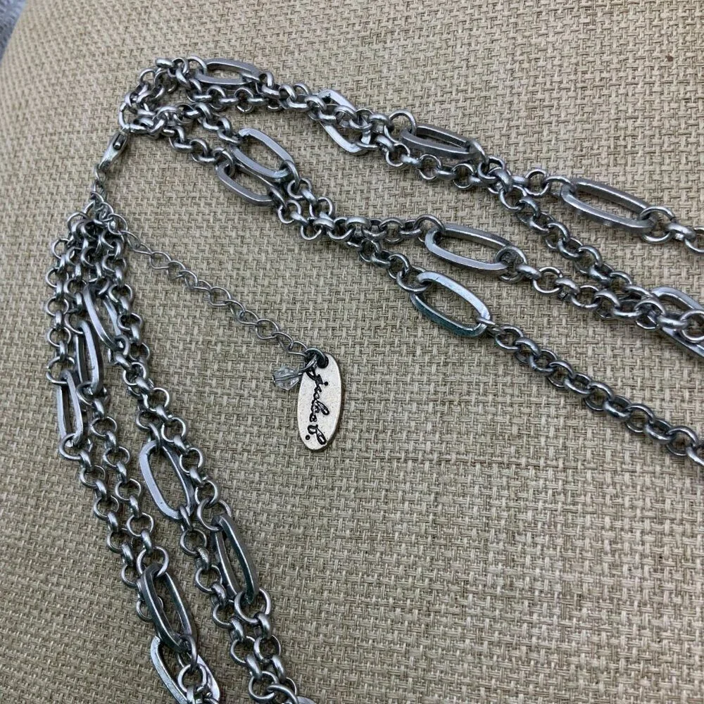 Julies B Multi Strands Gray AB Iridescent Beaded Silver Necklace